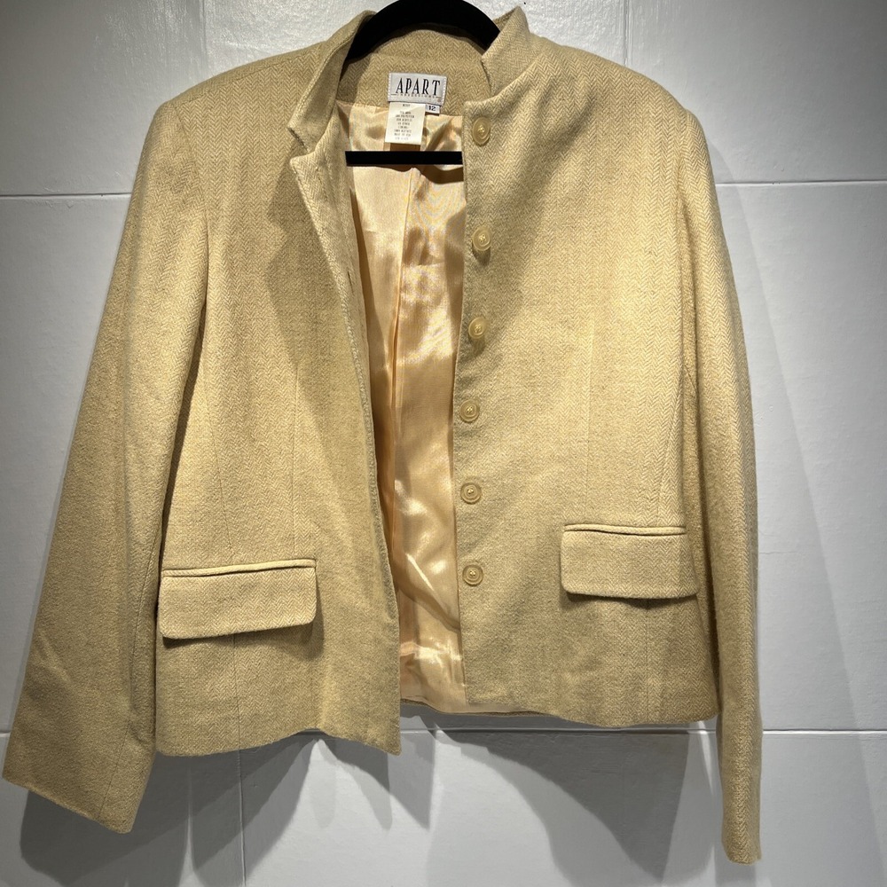 Apart Impressions Ladies Herringbone Wool‎ Blend Blazer Jacket Yellow Size 12